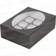 Коробка для капкейков на 12 шт с окном (черная) 320х235х100 мм (50 шт)