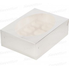 Коробка для капкейков на 12 шт с окном (серебро) 320х235х100 мм (50 шт)