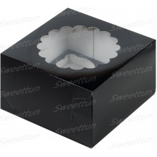 Коробка для капкейков на 4 шт с окном (черная) 160х160х100 мм (50 шт)