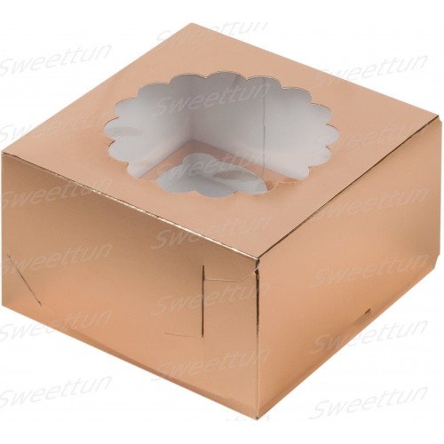 Коробка для капкейков на 4 шт с окном (золото) 160х160х100 мм (50 шт)