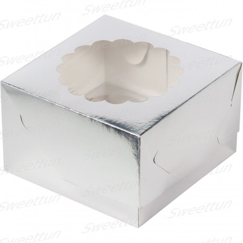 Коробка для капкейков на 4шт с окном (серебро) 160/160/100мм (50шт)