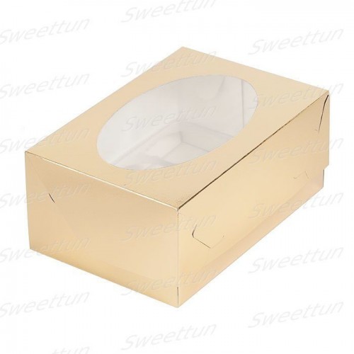 Коробка для капкейков на 6 шт с окном (золото) 235х160х100 мм (50 шт)