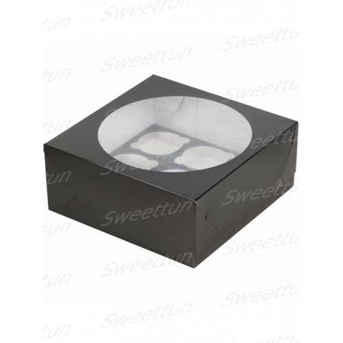 Коробка для капкейков на 9 шт с окном (черная) 235/235/100 мм (50 шт)