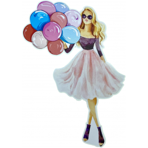 Топпер пластик "Девушка в платье с шарами" 20х11 см (Ассорти) 2 шт