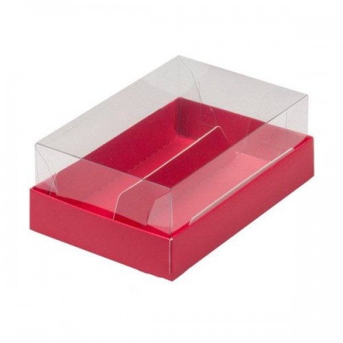 Коробка для эклеров с прозрачным куполом на 2 шт (красная матовая) 135х90х50 мм (50 шт)