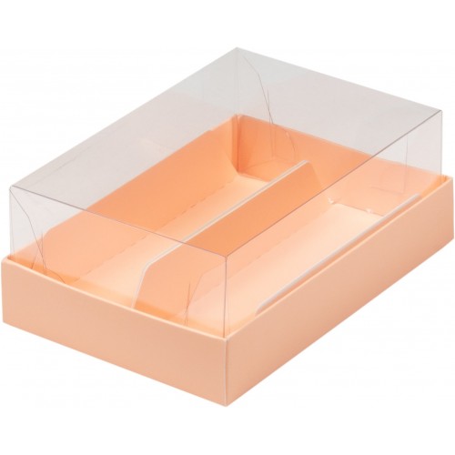 Коробка для эклеров с прозрачным куполом на 2 шт (персиковая) 135х90х50 мм (50 шт)