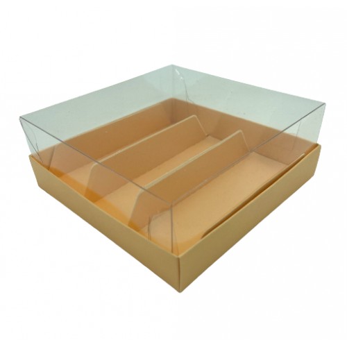 Коробка для эклеров с прозрачным куполом на 3 шт (персиковая) 135х130х50 мм (50 шт)