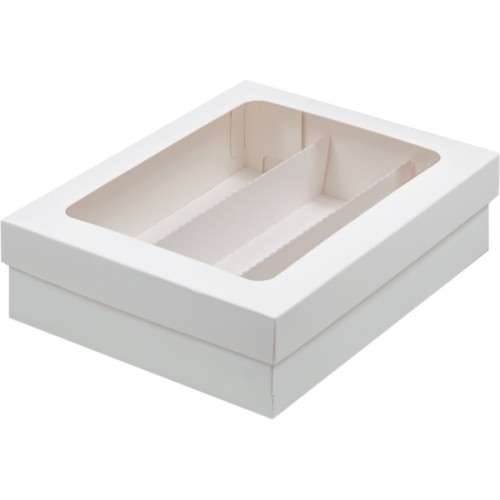 Коробка для макарон с окном и ложемент на 3 шт (белая) 210х165х55 мм (50 шт)