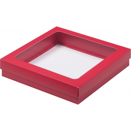 Коробка для клубники в шоколаде 200х200х40 мм красная матовая (50 шт)