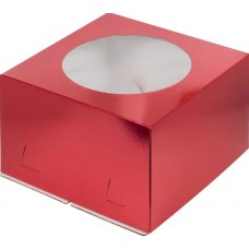 Коробка 300х300х190 мм (окно) Хром-эрзац (красная глянцевая) 25 шт