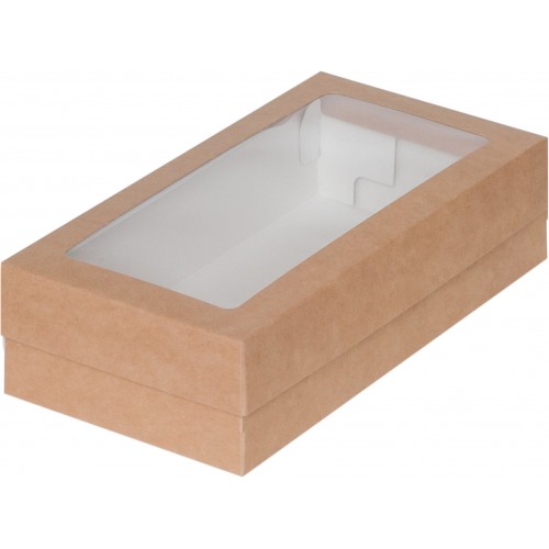 Коробка для макарон с фигурным окном (крафт) 210х110х55 мм (50 шт)