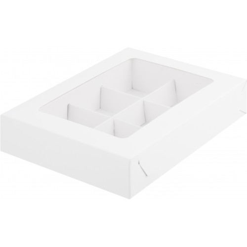 Коробка для конфет на 6 шт с вклеенным окном (белая) 155х115х30 мм (50 шт)