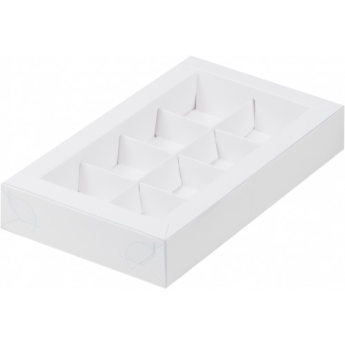 Коробка для конфет на 8 шт с пластиковой крышкой (белая) 190/110/30 мм (50 шт)